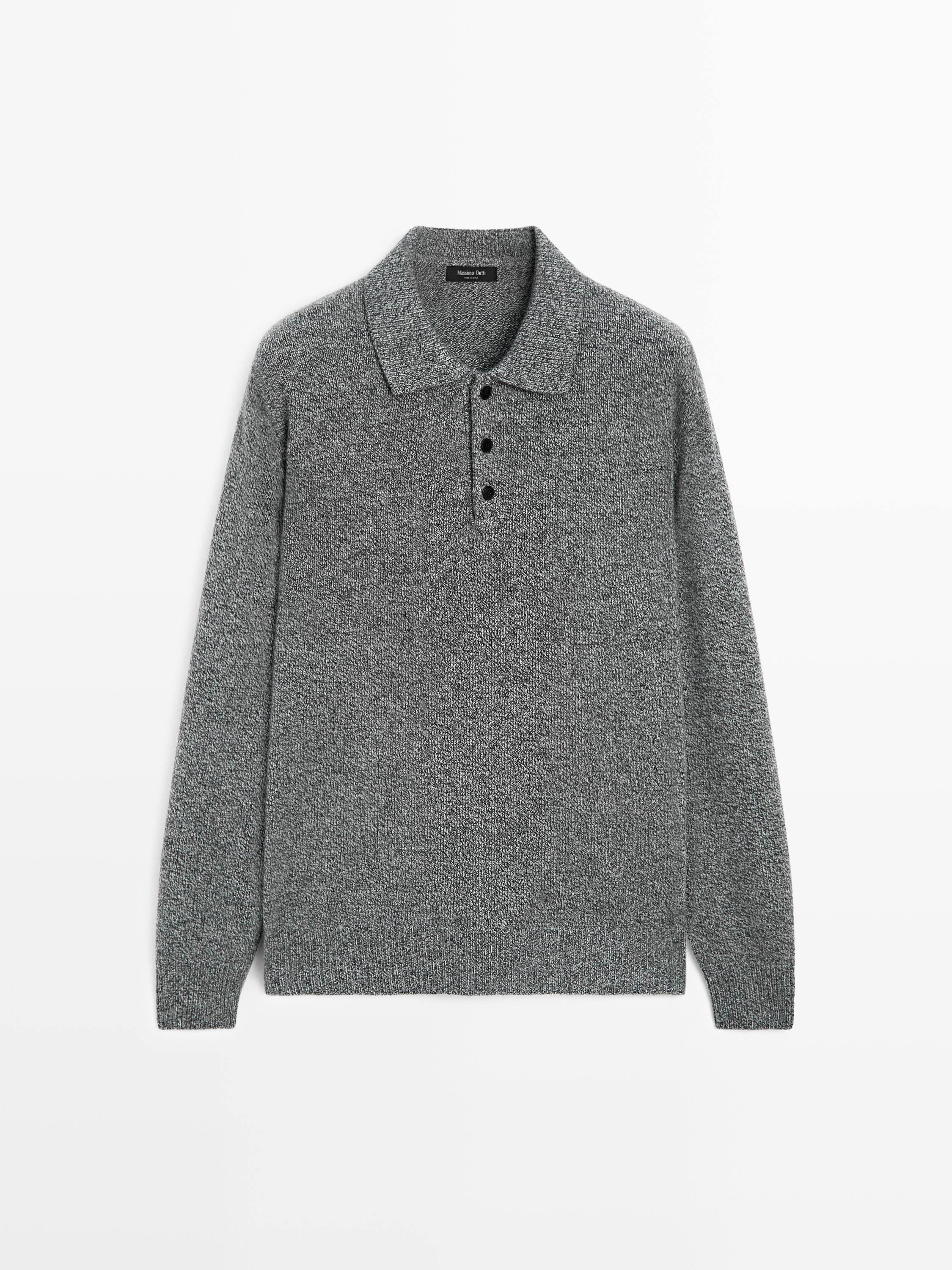 Flecked knit wool blend polo sweater